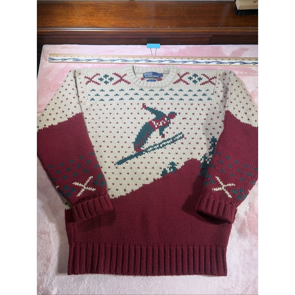 Vintage Polo Ralph Lauren Ski Knit pullover 100% Wool Sweater Size Medium